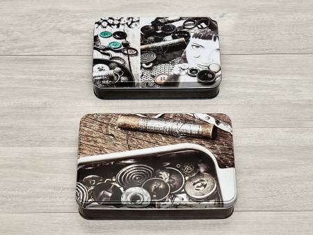 Sew Tasty- Printed Tin 2pc Sewing Box Set - Black And White