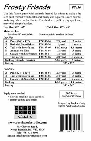 Back of the Frosty Friends Quilt Pattern by Patch Works Studio