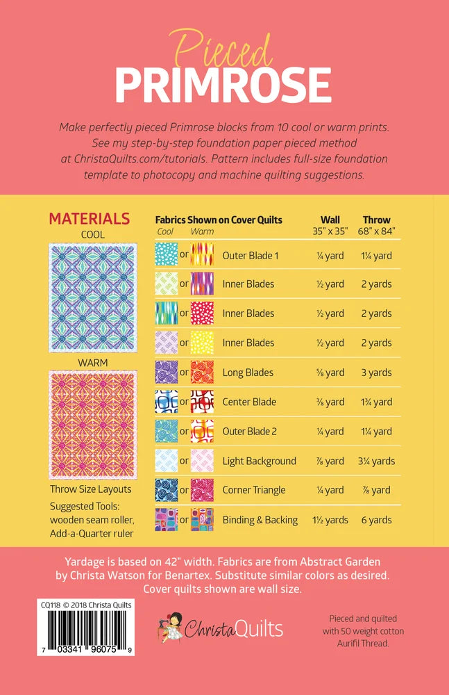 Back of the Pieced Primrose Quilt Pattern by Christa Quilts