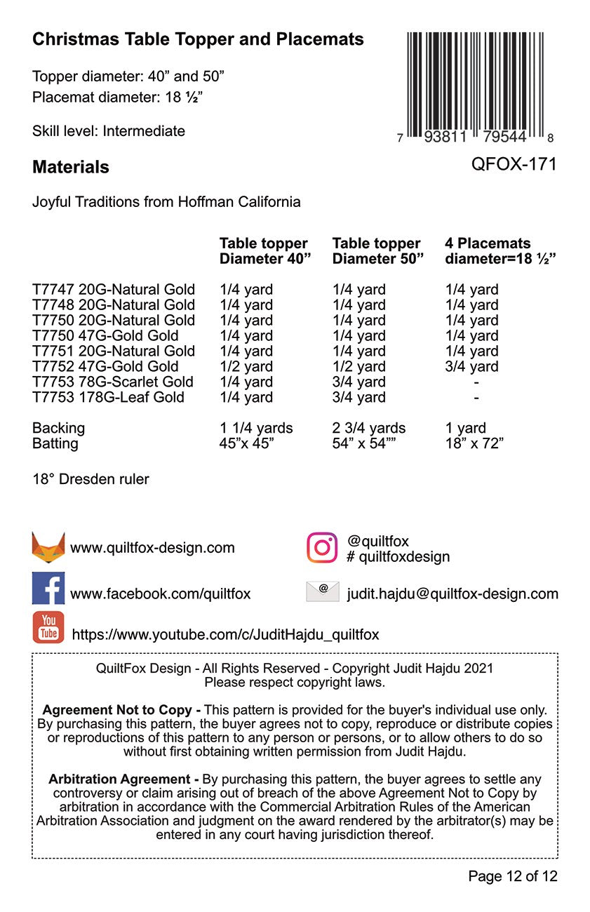 Christmas Table Topper and Placemats