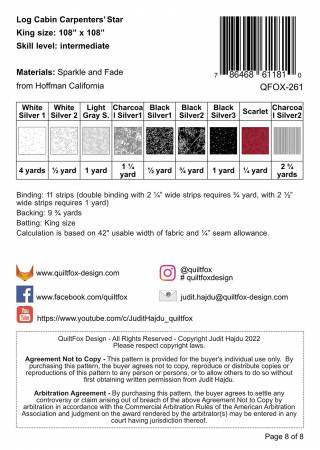 Back of the Log Cabin Carpenters Star Quilt Pattern by QuiltFox