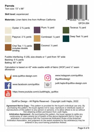 Back of the Parrots Quilt Pattern by QuiltFox