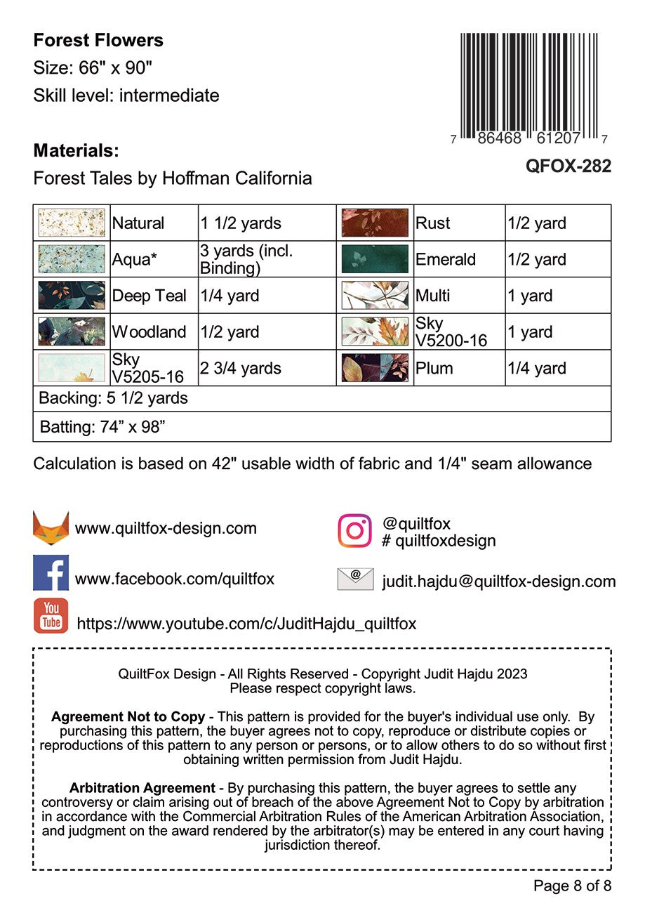 Back of the Forest Flowers Quilt Pattern by QuiltFox