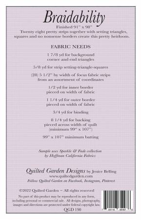 Back of the Braidability Quilt Pattern by Quilted Garden Designs