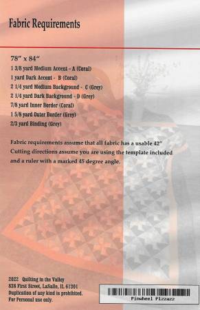 Back of the Pinwheel Pizzazz Quilt Pattern by Quilting In The Valley