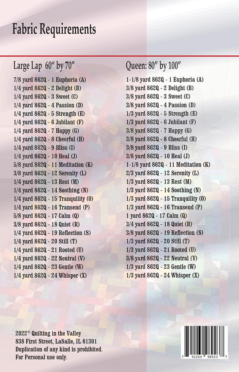 Back of the Zen State of Mind Quilt Pattern by Quilting In The Valley