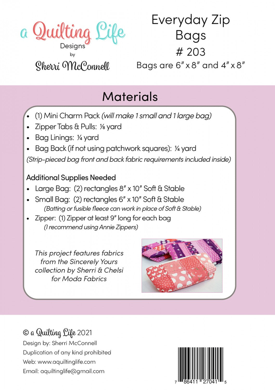 Everyday Zip Bags Pattern