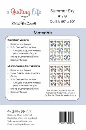 Back of the Summer Sky Quilt Pattern by Quilting Life Designs