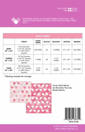 Back of the Patchwork Hearts Quilt Pattern by Quilty Love