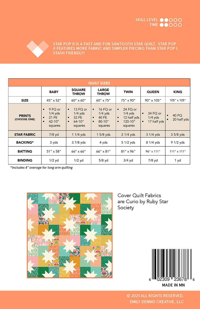 Back of the Star Pop II Quilt Pattern by Quilty Love