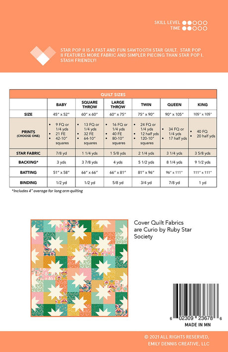 Back of the Star Pop II Quilt Pattern by Quilty Love