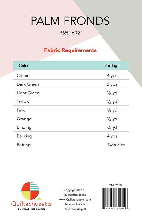 Back of the Palm Fronds Quilt Pattern