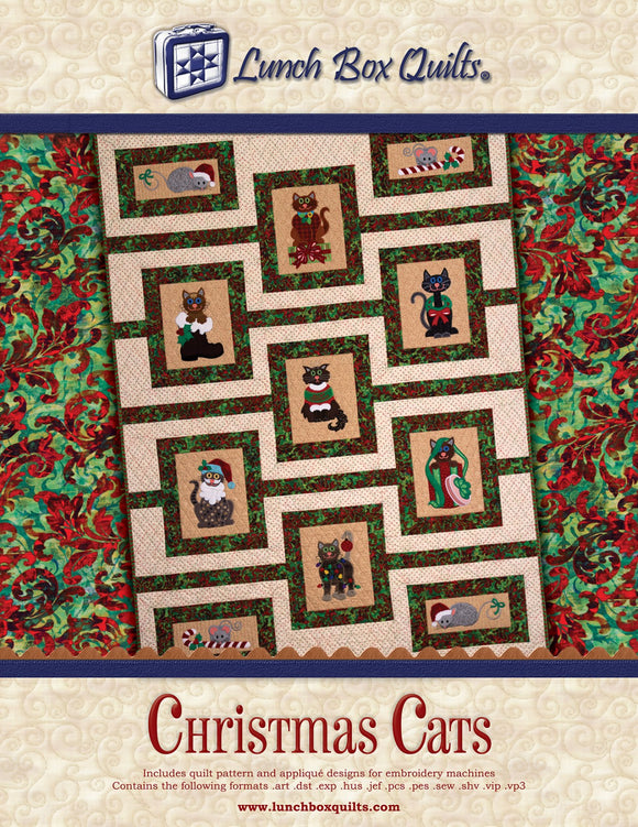 Christmas Cats Embroidery Applique Quilt