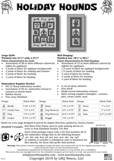 Holiday Hounds Applique Machine Embroidery CD