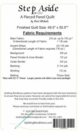 Back of the Step Aside Quilt Pattern by Quilting Renditions