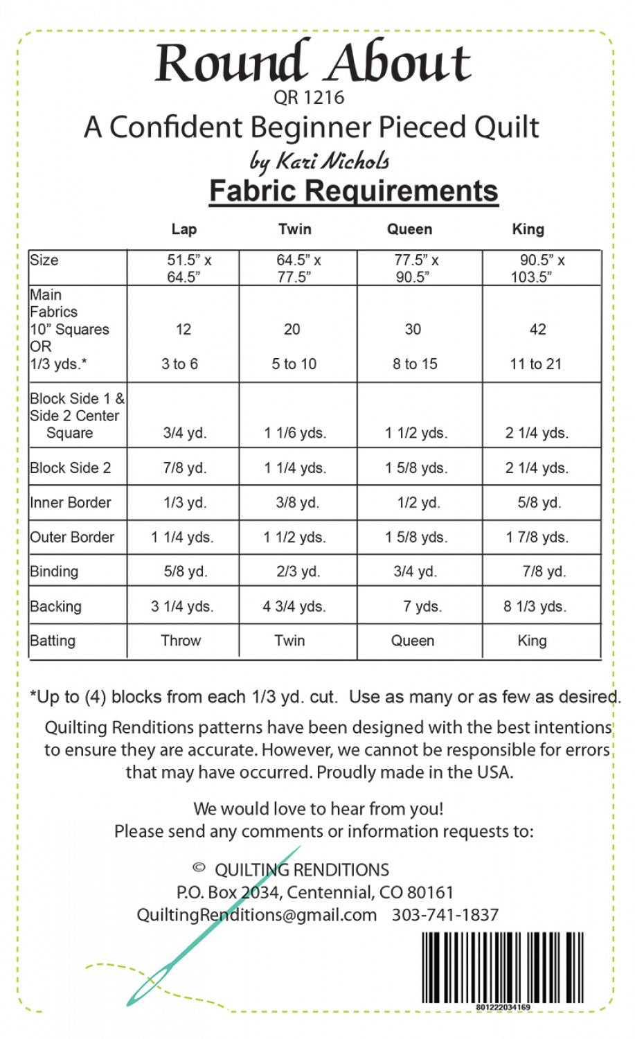 Back of the Round About Quilt Pattern by Quilting Renditions