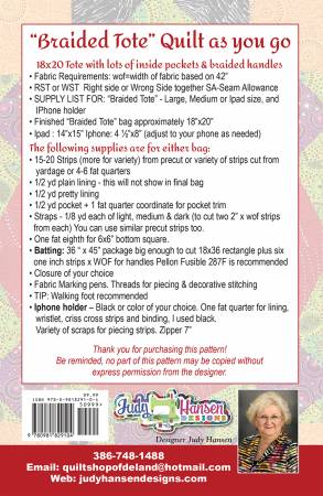 Back of the Braided Tote Quilt As You Go in 3 Sizes by Quilt Shop of Deland