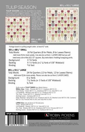Back of the Tulip Season Quilt Pattern by Robin Pickens
