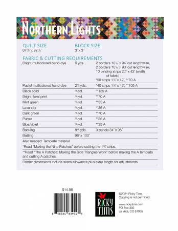 Back of the Northern Lights Quilt Pattern by Ricky Tims
