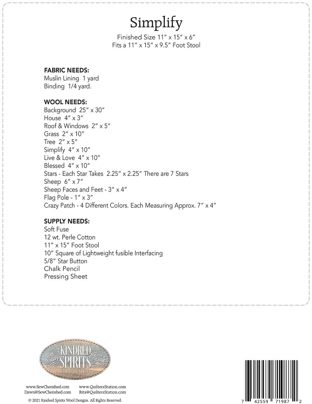 Back of the Simplify Pattern by Kindred Spirits}