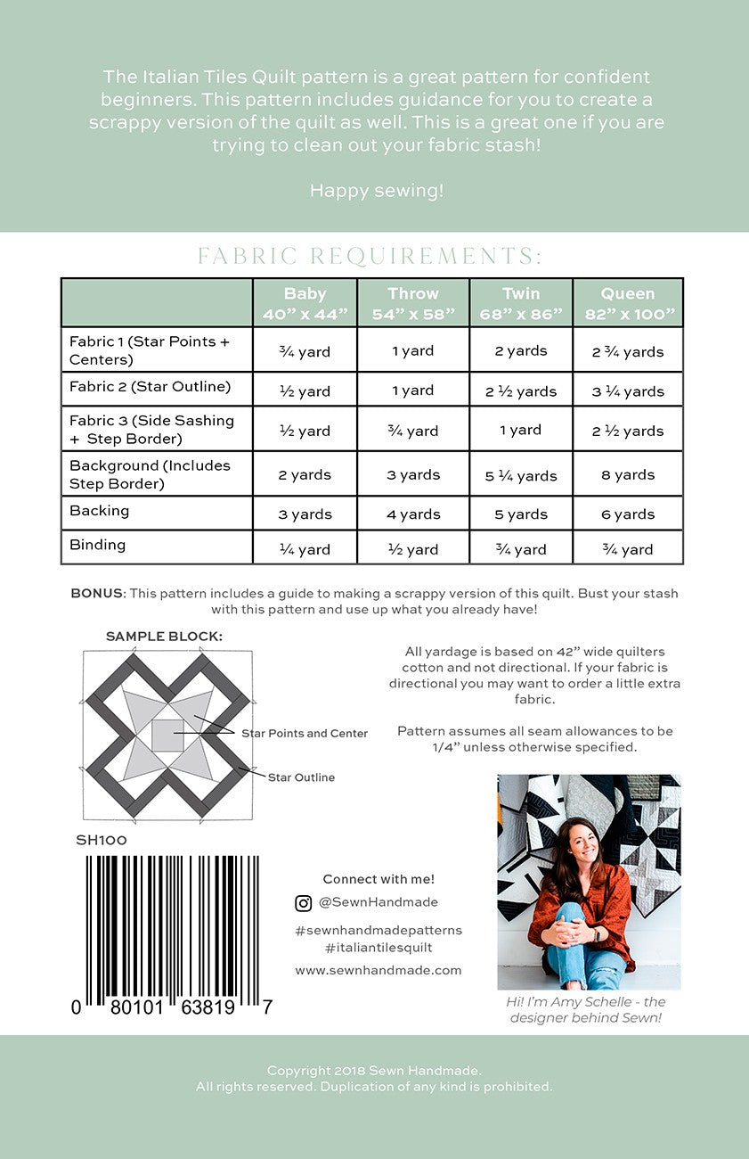 Back of the Italian Tiles Quilt Pattern