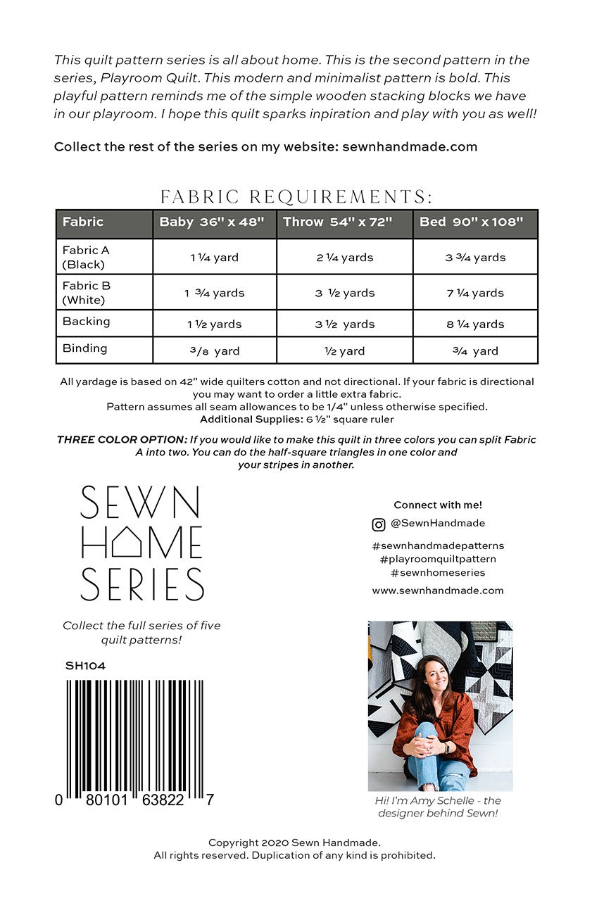 Back of the Playroom Quilt Pattern by Sewn