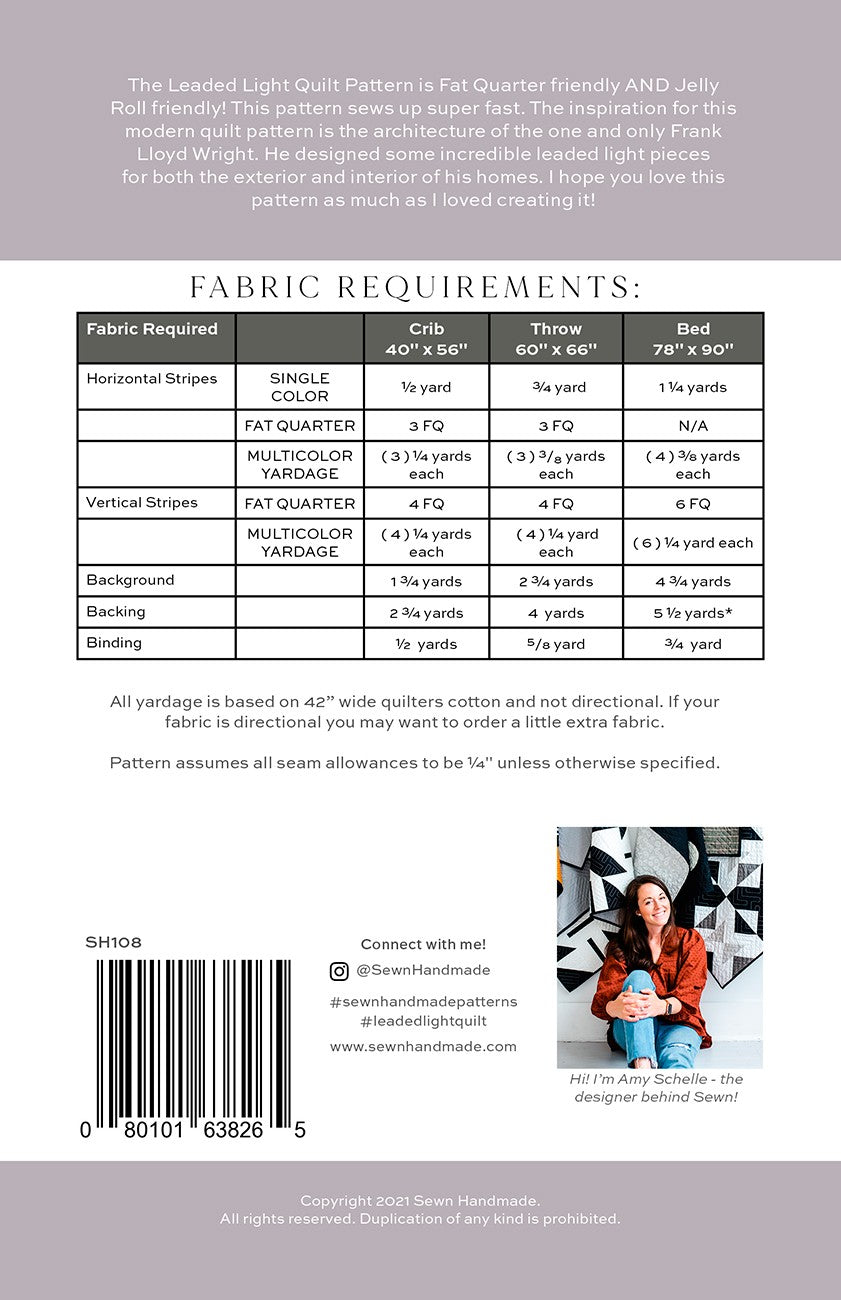 Back of the Leaded Light Quilt Pattern by Sewn