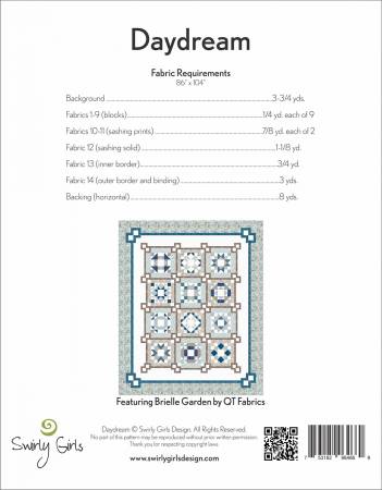 Back of the Daydream Quilt Pattern by Swirly Girls Design