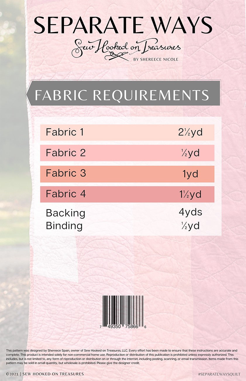 Back of the Separate Ways Quilt Pattern by Sew Hooked On Treasures