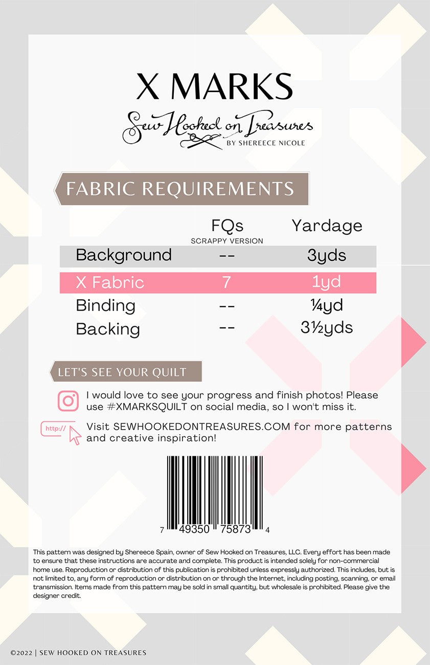 Back of the X Marks Quilt Pattern by Sew Hooked On Treasures