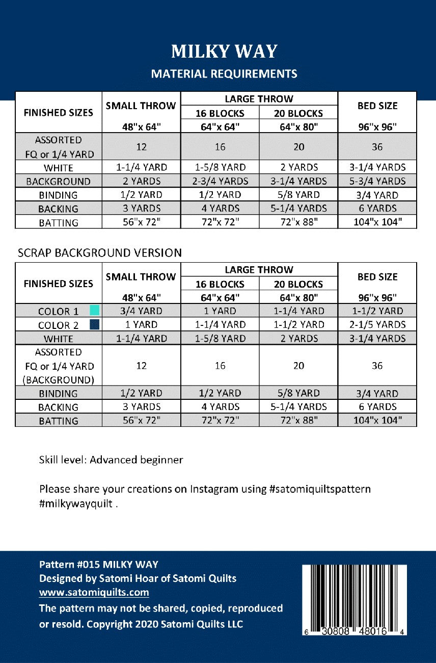 Back of the Milky Way Quilt Pattern by Satomi Quilts LLC