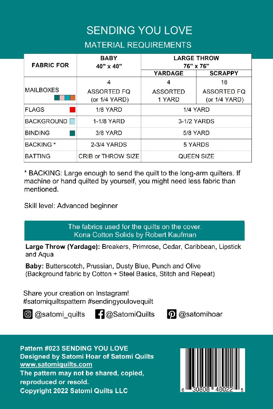 Back of the Sending You Love Quilt Pattern by Satomi Quilts LLC
