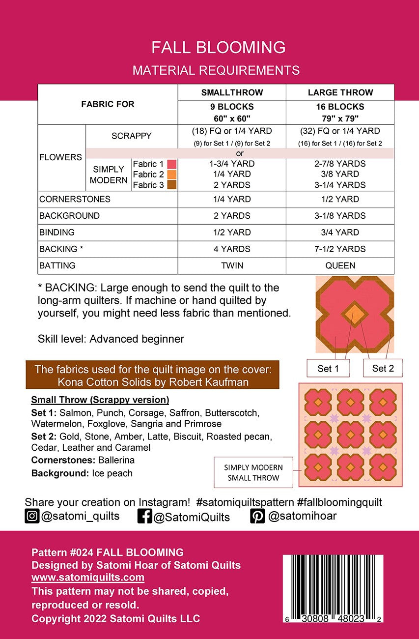 Back of the Fall Blooming Quilt Pattern by Satomi Quilts LLC