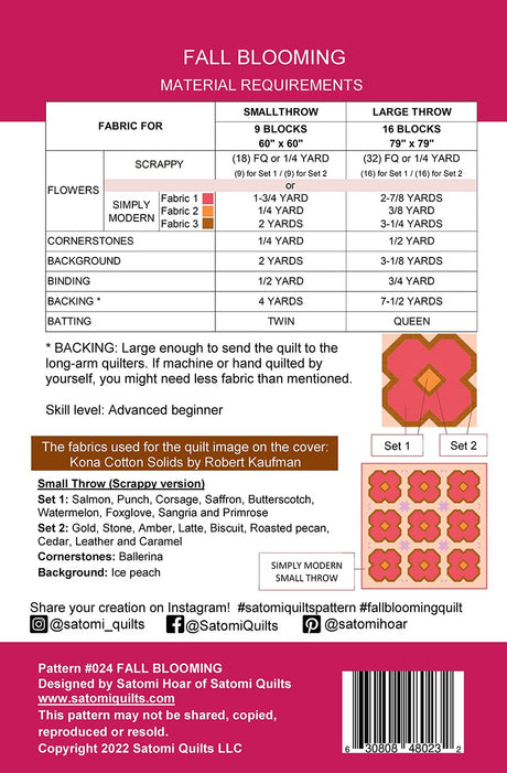 Back of the Fall Blooming Quilt Pattern by Satomi Quilts LLC