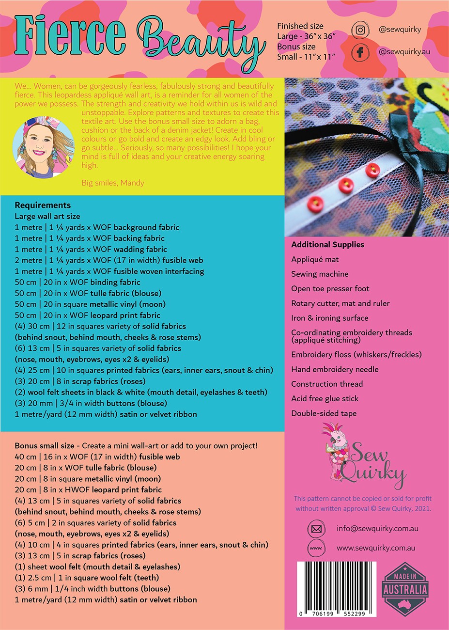 Fierce Beauty Applique Pattern