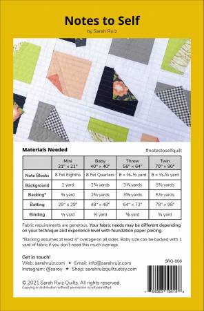 Back of the Notes to Self Quilt Pattern by Sarah Ruiz