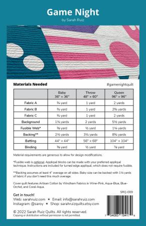 Back of the Game Night Quilt Pattern by Sarah Ruiz Quilts