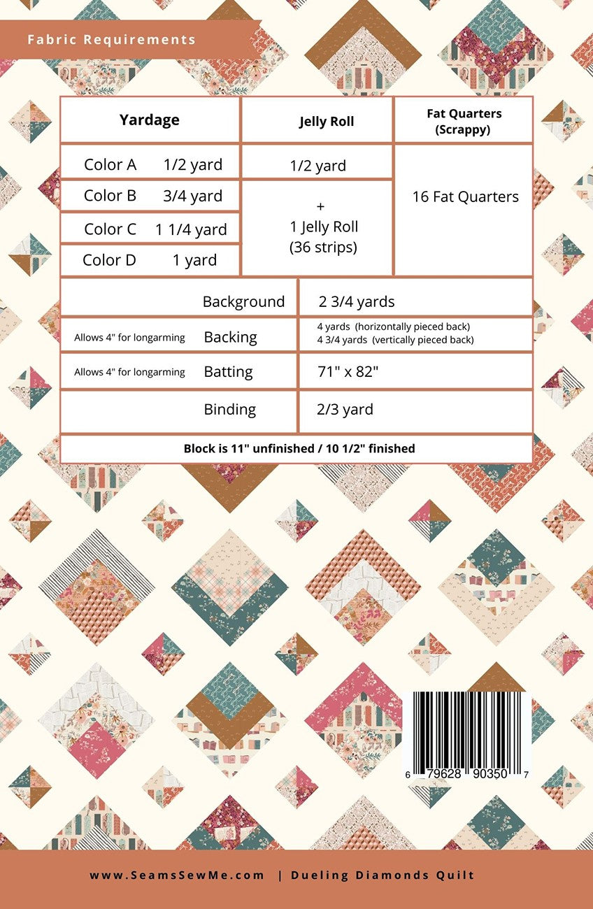Back of the Dueling Diamonds Quilt Pattern by Seams Sew Me