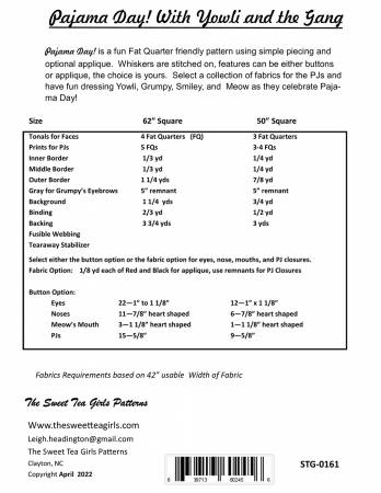 Back of the Pajama Day with Yowli and the Gang Quilt Pattern by Sweet Tea Girls Patterns