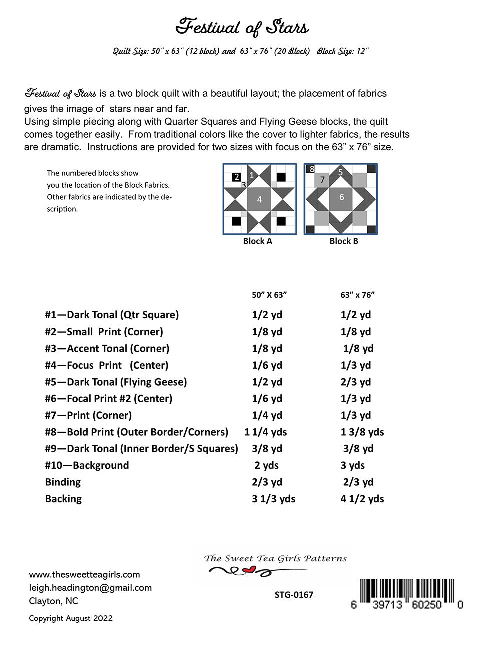 Back of the Festival of Stars Quilt Pattern by Sweet Tea Girls Patterns