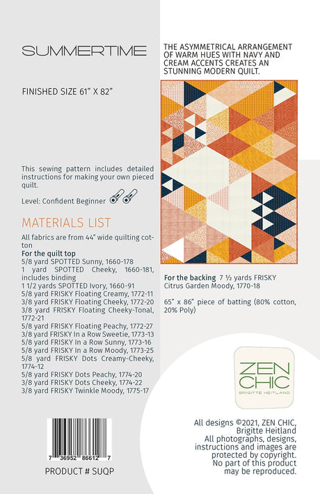 Back of the Summertime Quilt Pattern by Zen Chic