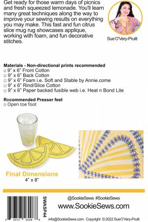 Back of the Squeeze the Day Mug Rug Pattern by Sookie Sews