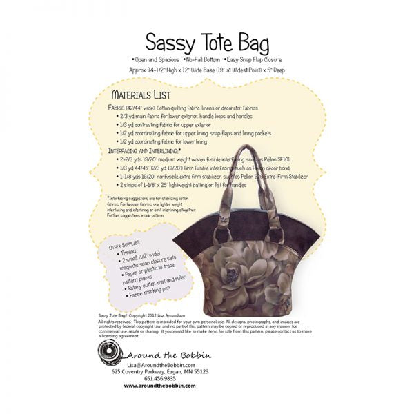 Back of the Sassy Tote Pattern by Around the Bobbin