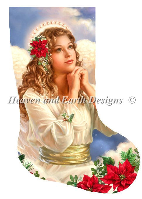 Stocking Christmas Grace Angel With Flowers Cross Stitch By Dona Gelsinger