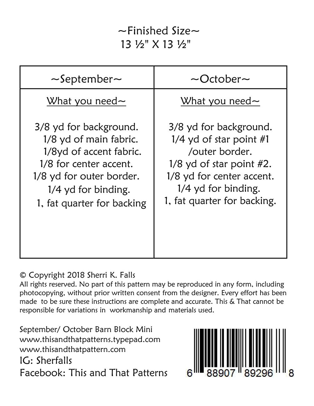 Barn Block Mini September/October