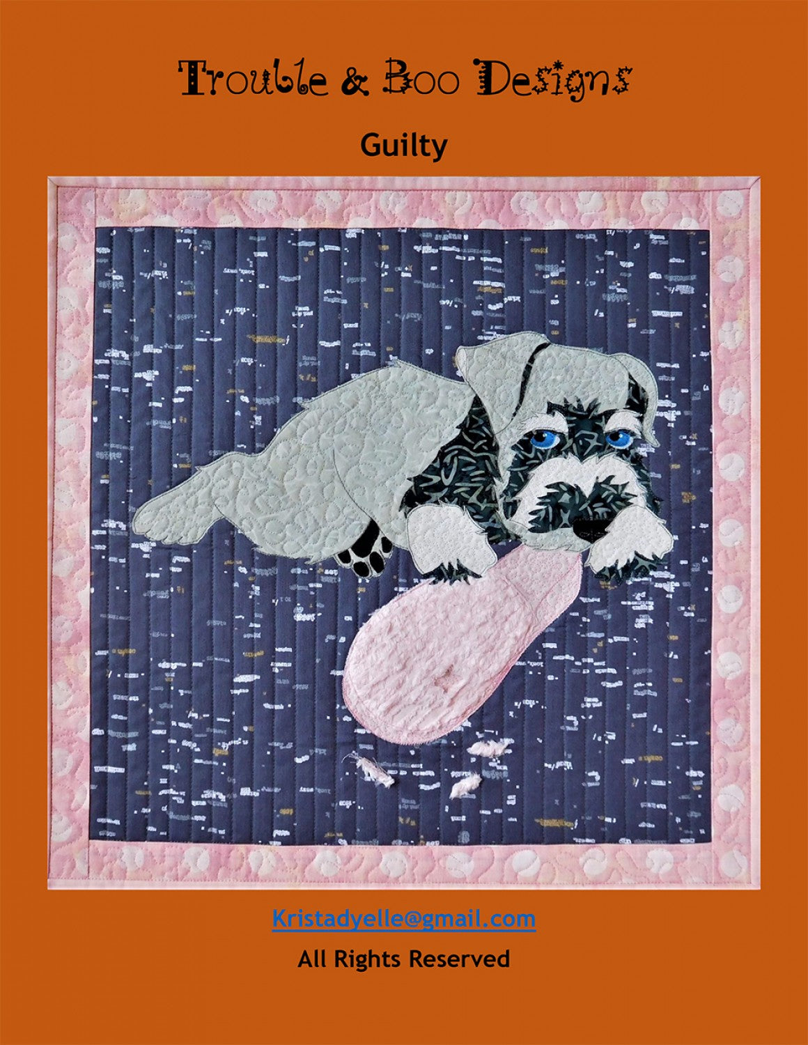 Guilty Quilt Pattern by Trouble and Boo Designs. Shows a dog.