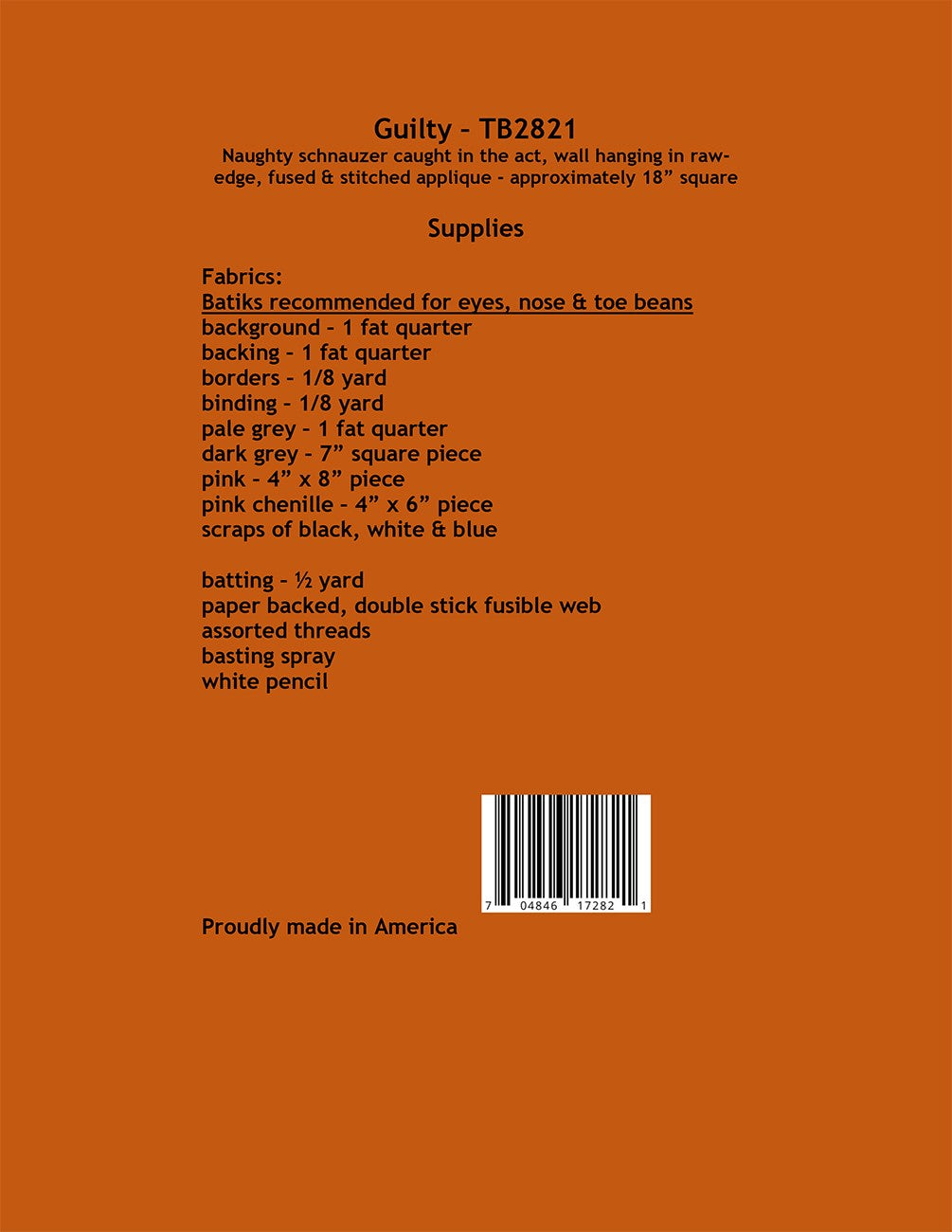 Back of the Guilty Quilt Pattern by Trouble and Boo Designs