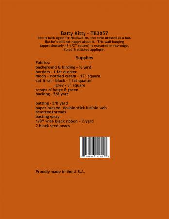 Back of the Batty Kitty Quilt Pattern by Trouble and Boo Designs