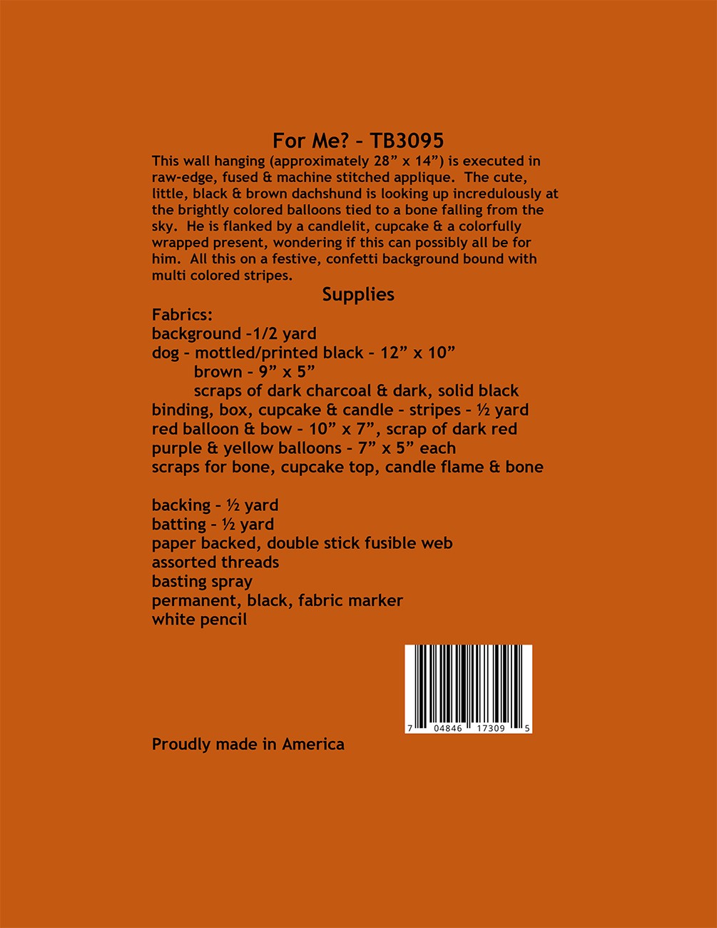 Back of the For Me? Quilt Pattern by Trouble and Boo Designs