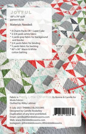 Back of the Joyful Quilt Pattern by Thimble Blossoms